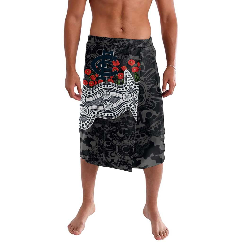 Carlton Blues ANZAC Day Lavalava Indigenous Dot Art with Poppy Flower Tribute