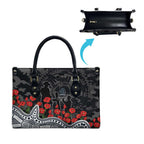 Carlton Blues ANZAC Day Leather Bag Indigenous Dot Art with Poppy Flower Tribute