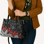 Carlton Blues ANZAC Day Leather Bag Indigenous Dot Art with Poppy Flower Tribute