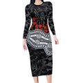 Carlton Blues ANZAC Day Long Sleeve Bodycon Dress Indigenous Dot Art with Poppy Flower Tribute