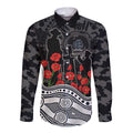 Carlton Blues ANZAC Day Long Sleeve Button Shirt Indigenous Dot Art with Poppy Flower Tribute