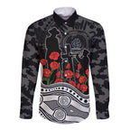Carlton Blues ANZAC Day Long Sleeve Button Shirt Indigenous Dot Art with Poppy Flower Tribute