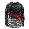 Carlton Blues ANZAC Day Long Sleeve Shirt Indigenous Dot Art with Poppy Flower Tribute