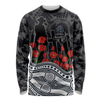 Carlton Blues ANZAC Day Long Sleeve Shirt Indigenous Dot Art with Poppy Flower Tribute
