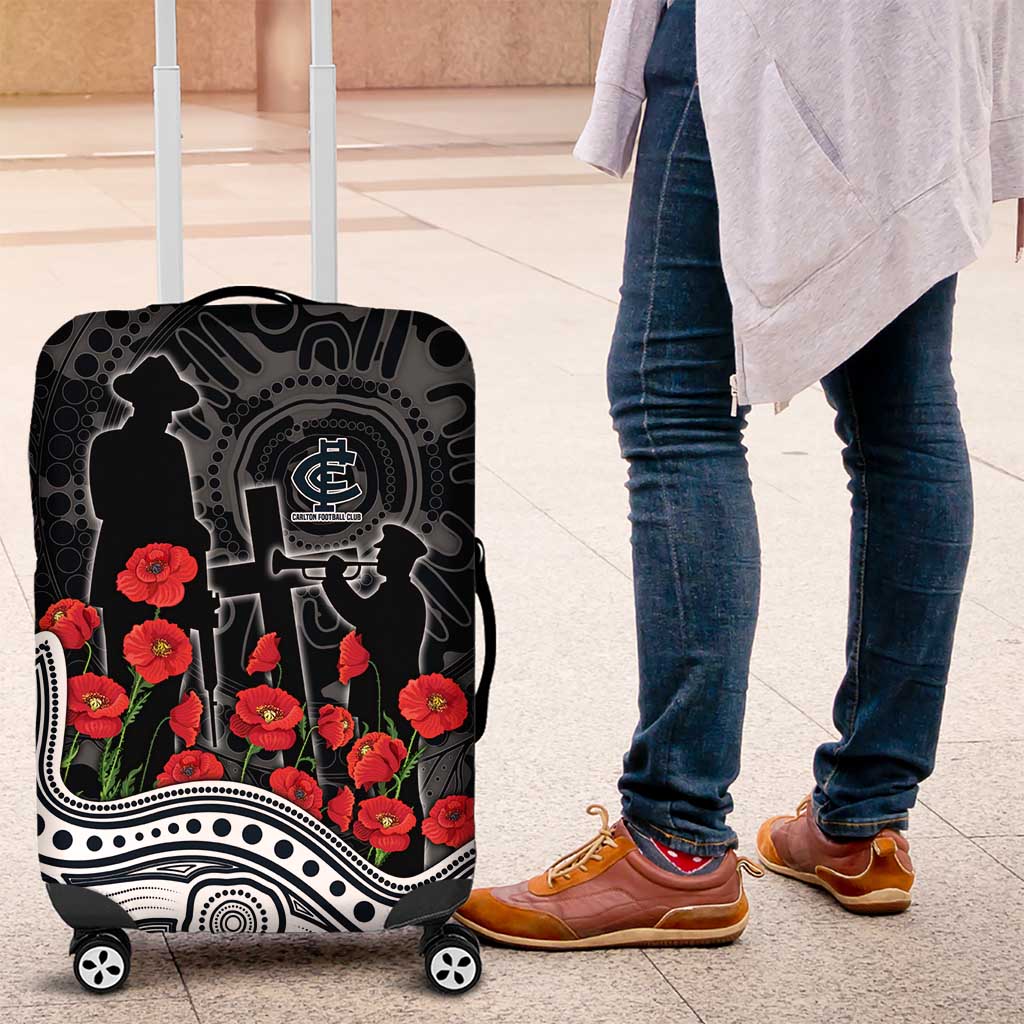 Carlton Blues ANZAC Day Luggage Cover Indigenous Dot Art with Poppy Flower Tribute