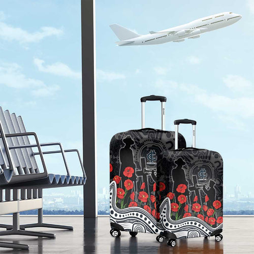Carlton Blues ANZAC Day Luggage Cover Indigenous Dot Art with Poppy Flower Tribute