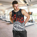 Carlton Blues ANZAC Day Men Tank Top Indigenous Dot Art with Poppy Flower Tribute