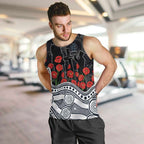 Carlton Blues ANZAC Day Men Tank Top Indigenous Dot Art with Poppy Flower Tribute