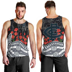 Carlton Blues ANZAC Day Men Tank Top Indigenous Dot Art with Poppy Flower Tribute
