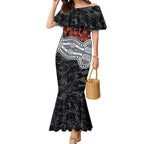Carlton Blues ANZAC Day Mermaid Dress Indigenous Dot Art with Poppy Flower Tribute