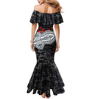 Carlton Blues ANZAC Day Mermaid Dress Indigenous Dot Art with Poppy Flower Tribute