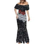 Carlton Blues ANZAC Day Mermaid Dress Indigenous Dot Art with Poppy Flower Tribute