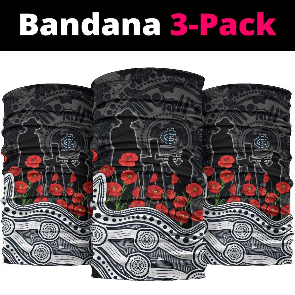 Carlton Blues ANZAC Day Neck Gaiter Indigenous Dot Art with Poppy Flower Tribute