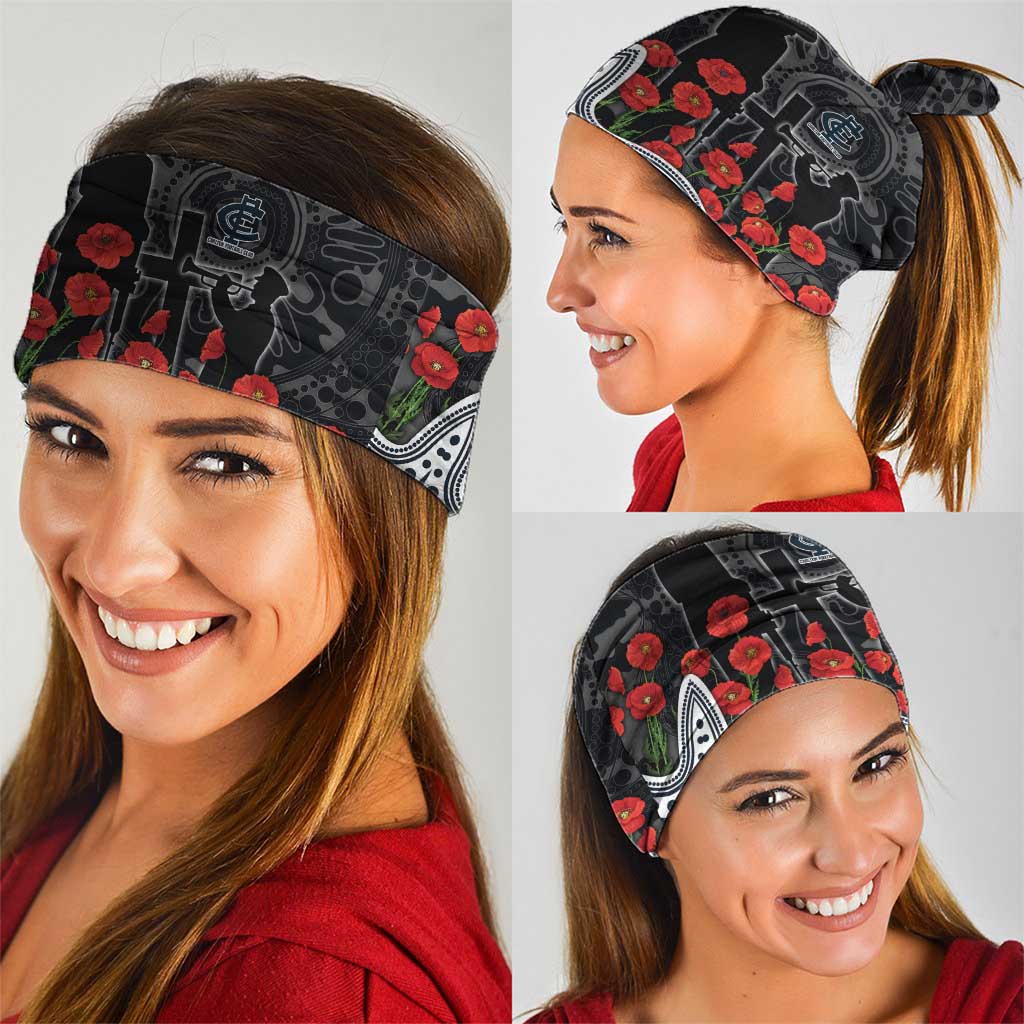 Carlton Blues ANZAC Day Neck Gaiter Indigenous Dot Art with Poppy Flower Tribute