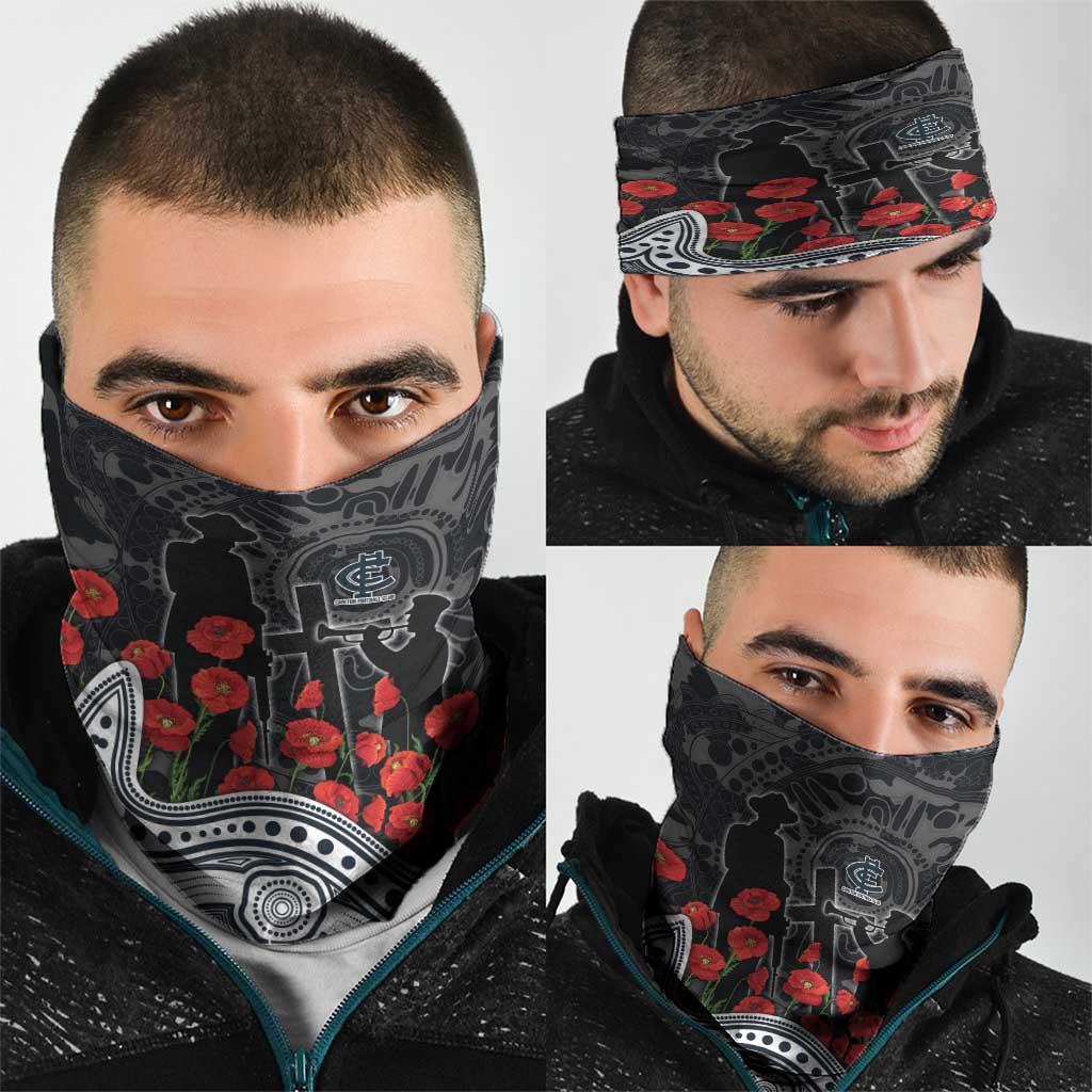 Carlton Blues ANZAC Day Neck Gaiter Indigenous Dot Art with Poppy Flower Tribute