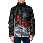 Carlton Blues ANZAC Day Padded Jacket Indigenous Dot Art with Poppy Flower Tribute