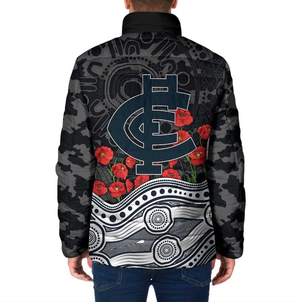 Carlton Blues ANZAC Day Padded Jacket Indigenous Dot Art with Poppy Flower Tribute