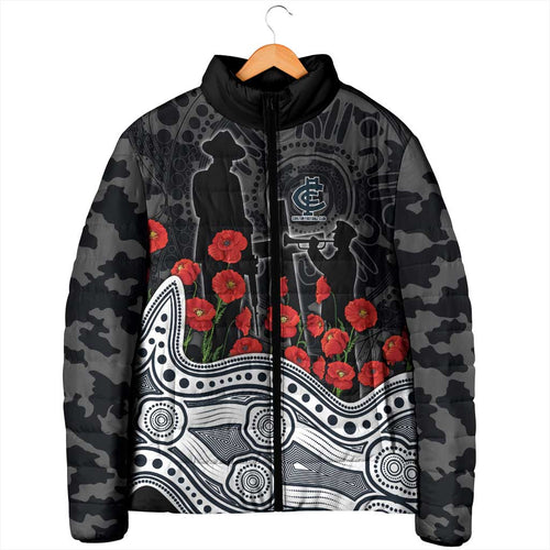 Carlton Blues ANZAC Day Padded Jacket Indigenous Dot Art with Poppy Flower Tribute