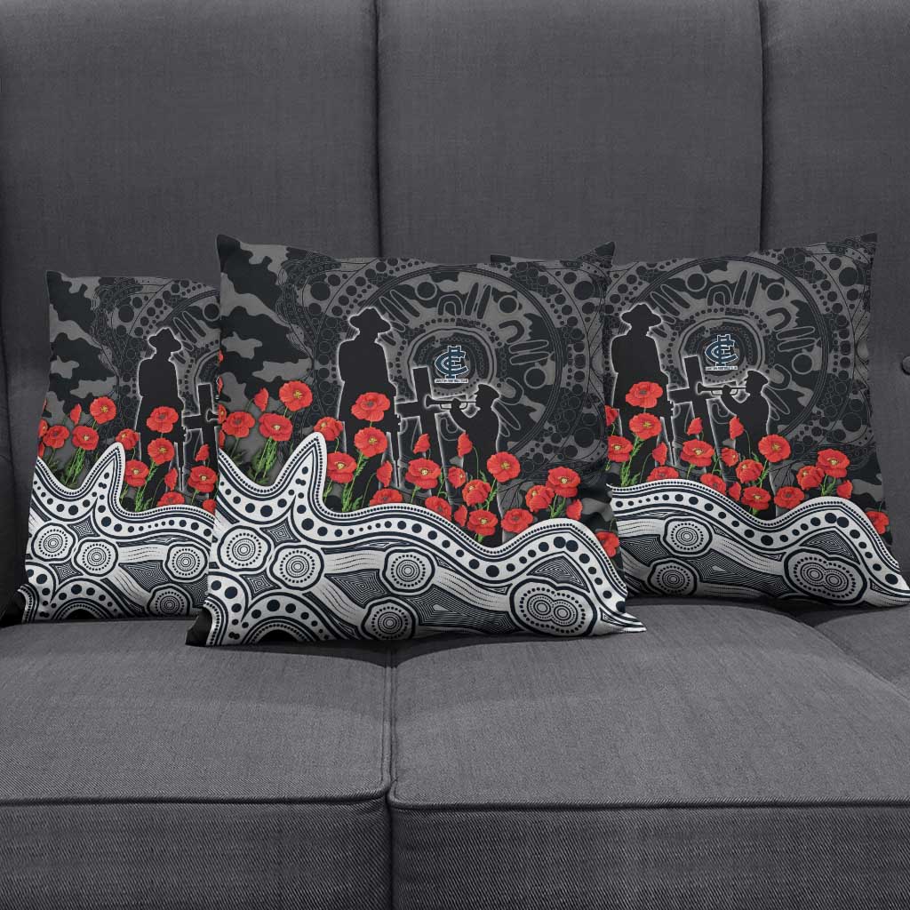 Carlton Blues ANZAC Day Pillow Cover Indigenous Dot Art with Poppy Flower Tribute
