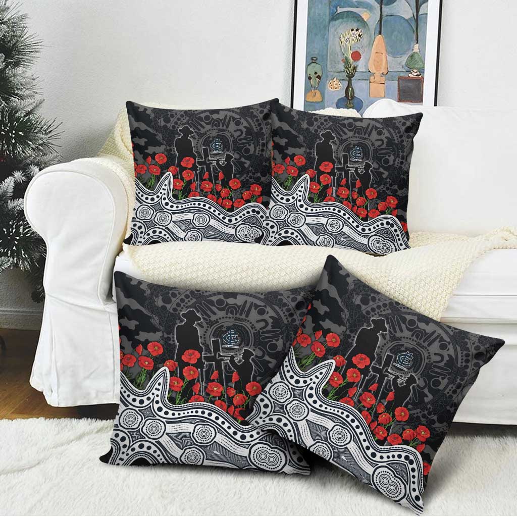 Carlton Blues ANZAC Day Pillow Cover Indigenous Dot Art with Poppy Flower Tribute