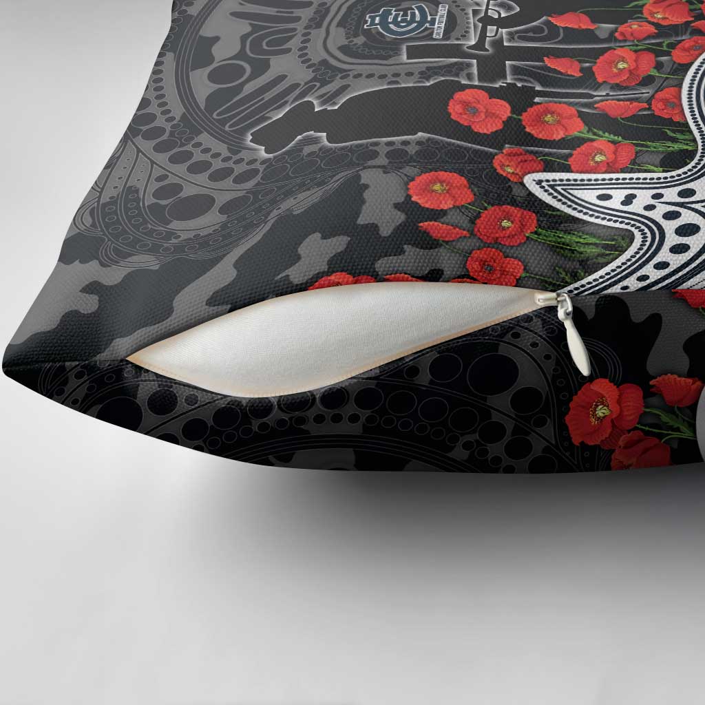 Carlton Blues ANZAC Day Pillow Cover Indigenous Dot Art with Poppy Flower Tribute