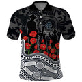 Carlton Blues ANZAC Day Polo Shirt Indigenous Dot Art with Poppy Flower Tribute