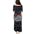 Carlton Blues ANZAC Day Puletasi Indigenous Dot Art with Poppy Flower Tribute