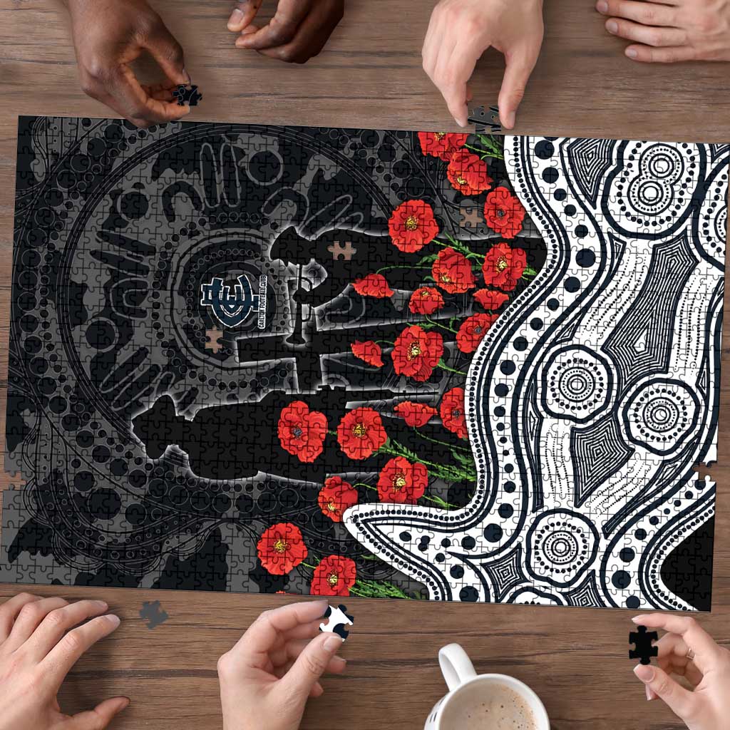 Carlton Blues ANZAC Day Puzzle Indigenous Dot Art with Poppy Flower Tribute