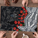 Carlton Blues ANZAC Day Puzzle Indigenous Dot Art with Poppy Flower Tribute