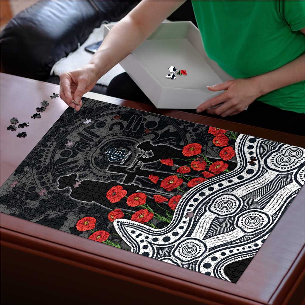 Carlton Blues ANZAC Day Puzzle Indigenous Dot Art with Poppy Flower Tribute