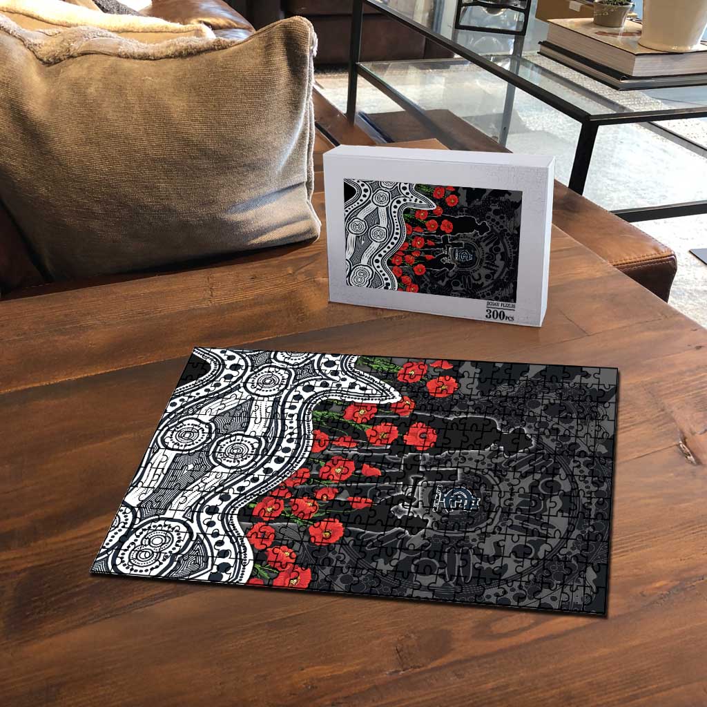 Carlton Blues ANZAC Day Puzzle Indigenous Dot Art with Poppy Flower Tribute
