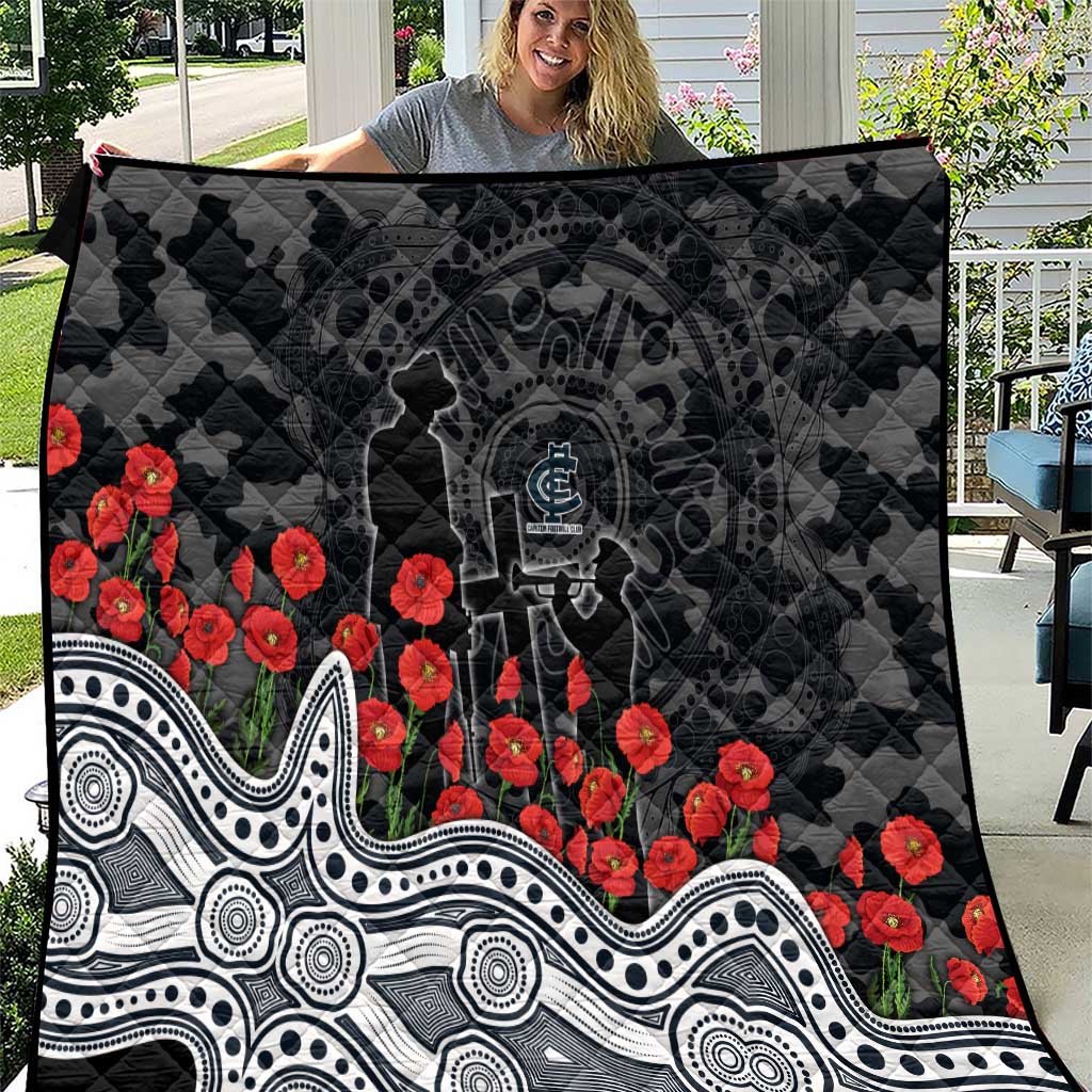 Carlton Blues ANZAC Day Quilt Indigenous Dot Art with Poppy Flower Tribute