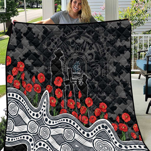 Carlton Blues ANZAC Day Quilt Indigenous Dot Art with Poppy Flower Tribute