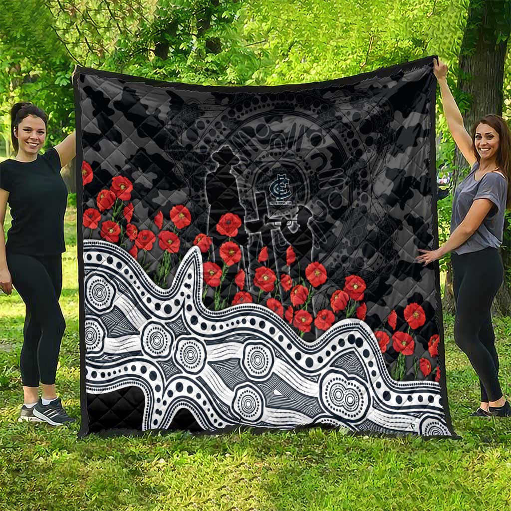 Carlton Blues ANZAC Day Quilt Indigenous Dot Art with Poppy Flower Tribute