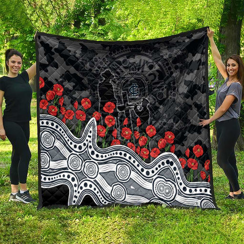 Carlton Blues ANZAC Day Quilt Indigenous Dot Art with Poppy Flower Tribute