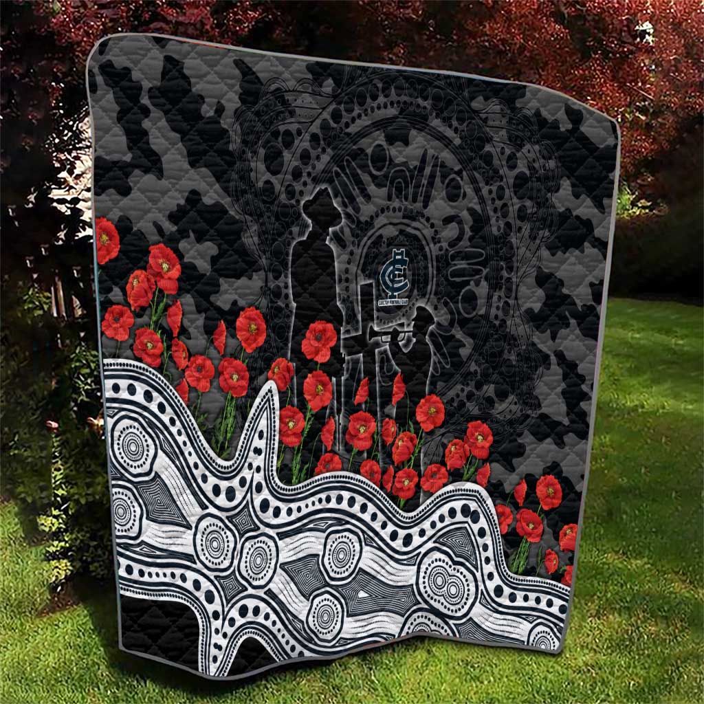 Carlton Blues ANZAC Day Quilt Indigenous Dot Art with Poppy Flower Tribute