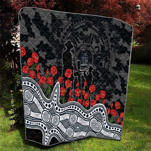 Carlton Blues ANZAC Day Quilt Indigenous Dot Art with Poppy Flower Tribute