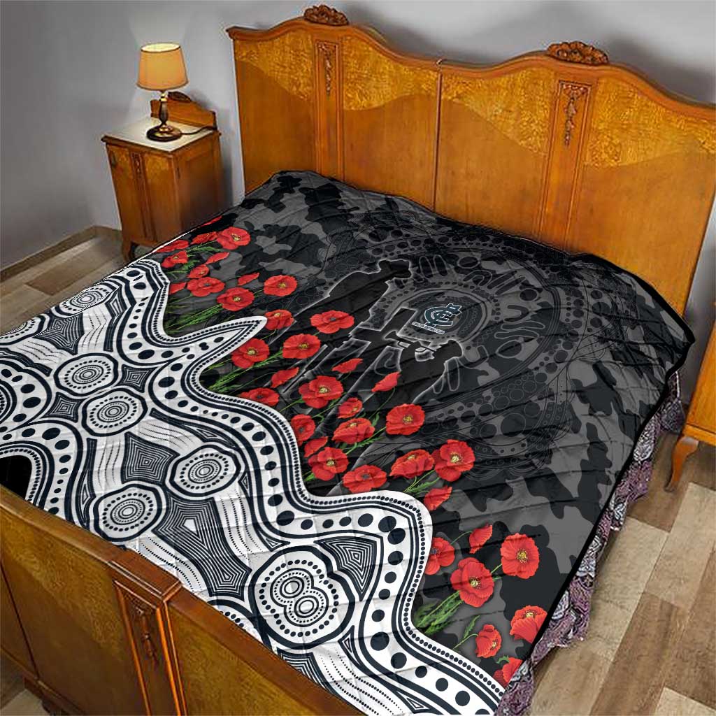 Carlton Blues ANZAC Day Quilt Indigenous Dot Art with Poppy Flower Tribute
