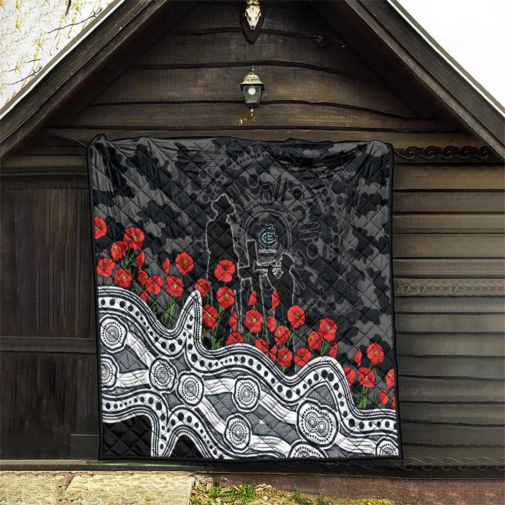 Carlton Blues ANZAC Day Quilt Indigenous Dot Art with Poppy Flower Tribute