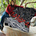 Carlton Blues ANZAC Day Quilt Indigenous Dot Art with Poppy Flower Tribute
