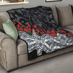 Carlton Blues ANZAC Day Quilt Indigenous Dot Art with Poppy Flower Tribute