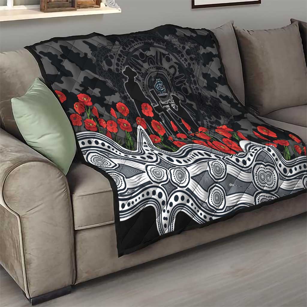 Carlton Blues ANZAC Day Quilt Indigenous Dot Art with Poppy Flower Tribute