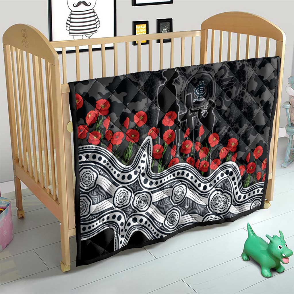 Carlton Blues ANZAC Day Quilt Indigenous Dot Art with Poppy Flower Tribute