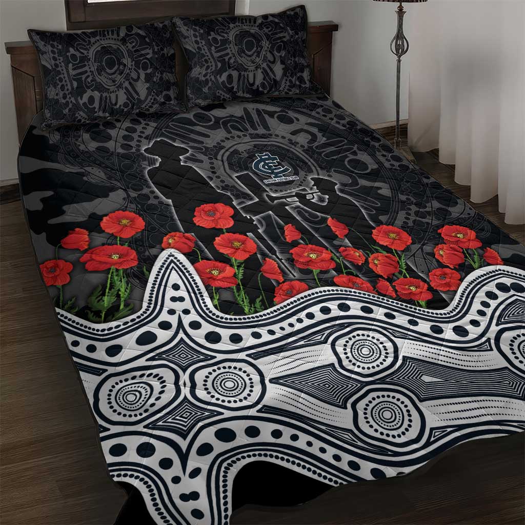 Carlton Blues ANZAC Day Quilt Bed Set Indigenous Dot Art with Poppy Flower Tribute
