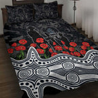 Carlton Blues ANZAC Day Quilt Bed Set Indigenous Dot Art with Poppy Flower Tribute