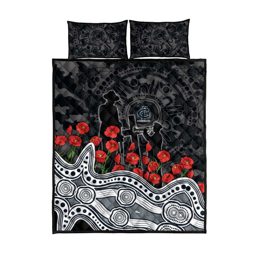 Carlton Blues ANZAC Day Quilt Bed Set Indigenous Dot Art with Poppy Flower Tribute