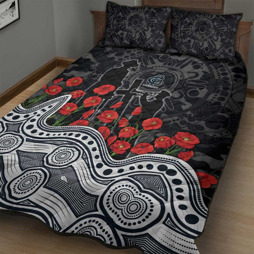 Carlton Blues ANZAC Day Quilt Bed Set Indigenous Dot Art with Poppy Flower Tribute