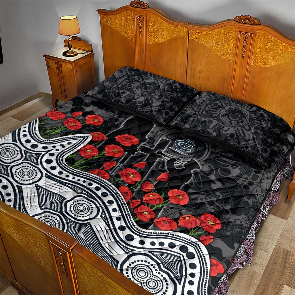 Carlton Blues ANZAC Day Quilt Bed Set Indigenous Dot Art with Poppy Flower Tribute