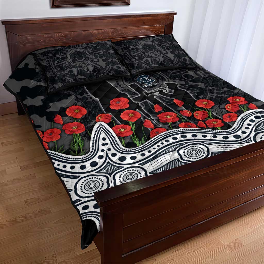 Carlton Blues ANZAC Day Quilt Bed Set Indigenous Dot Art with Poppy Flower Tribute