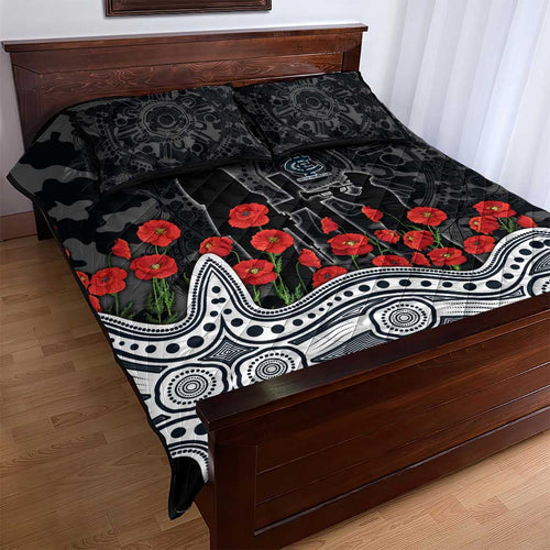 Carlton Blues ANZAC Day Quilt Bed Set Indigenous Dot Art with Poppy Flower Tribute